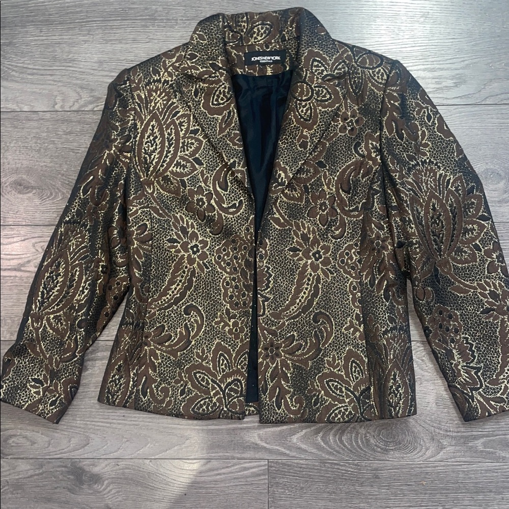 VTG Jones New York black brown gold sequins blazer